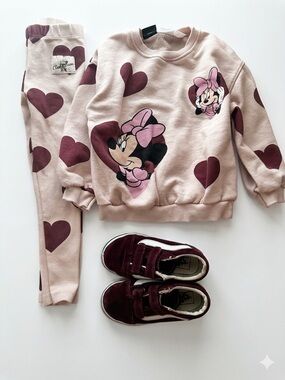 Zara Disney Minnie Heart Sweatshirt Set - Pink